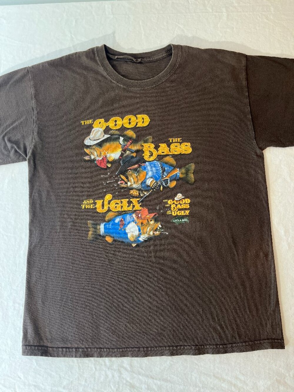 Vintage 90s The Good The Bass And The Ugly Fishing T-Shirt Brown